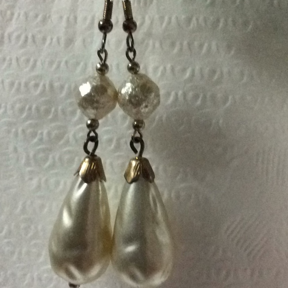 Pearl Drops & Gold Dangled Pierced Faux Earrings